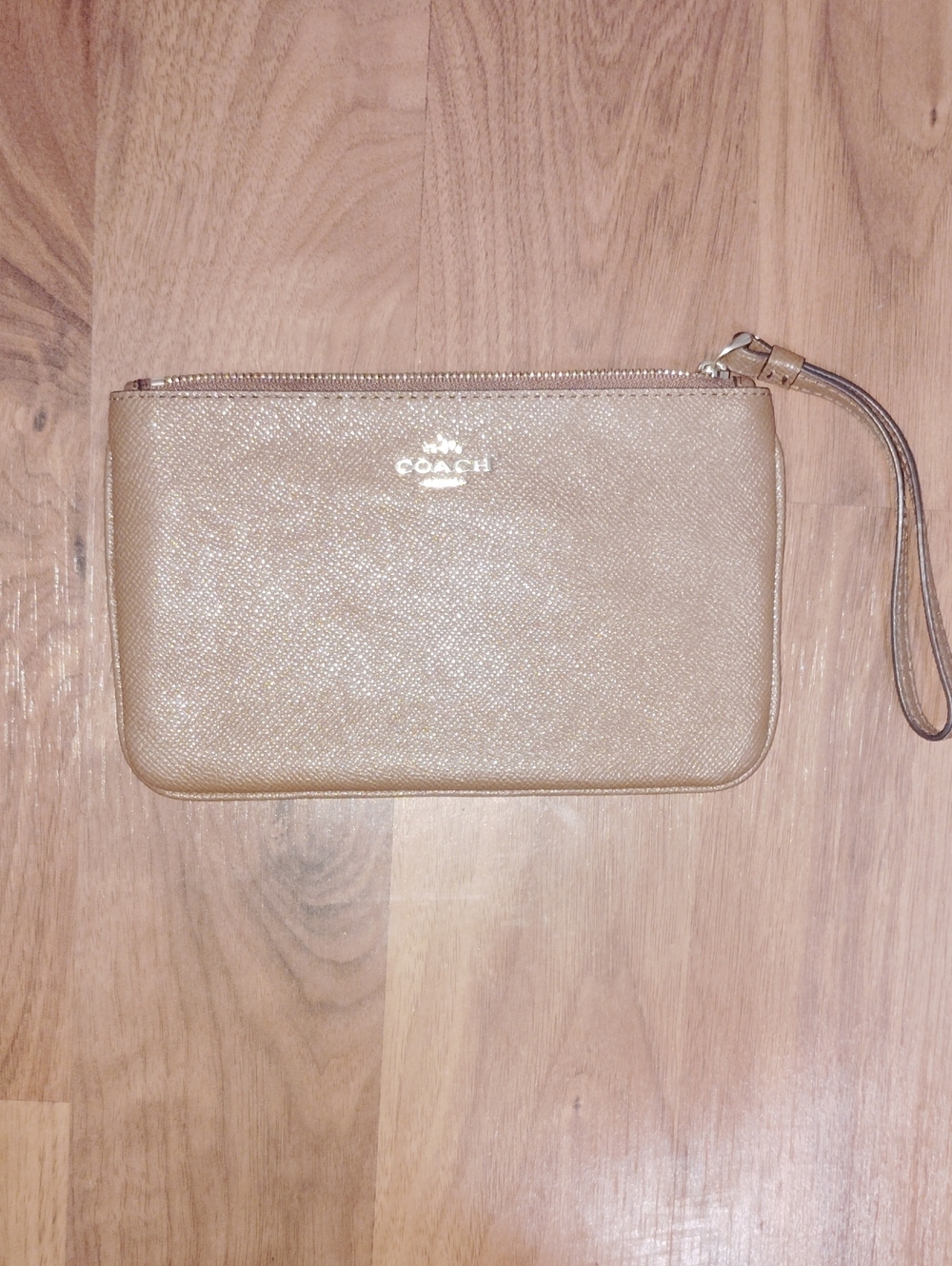 Coach Metallic Beige Pebbled Leather Wristlet - NEW W/Tags